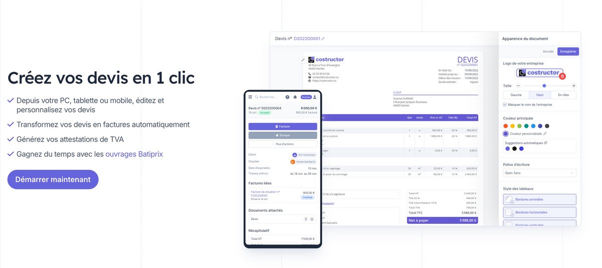 Personnalisez vos devis et factures © Costructor