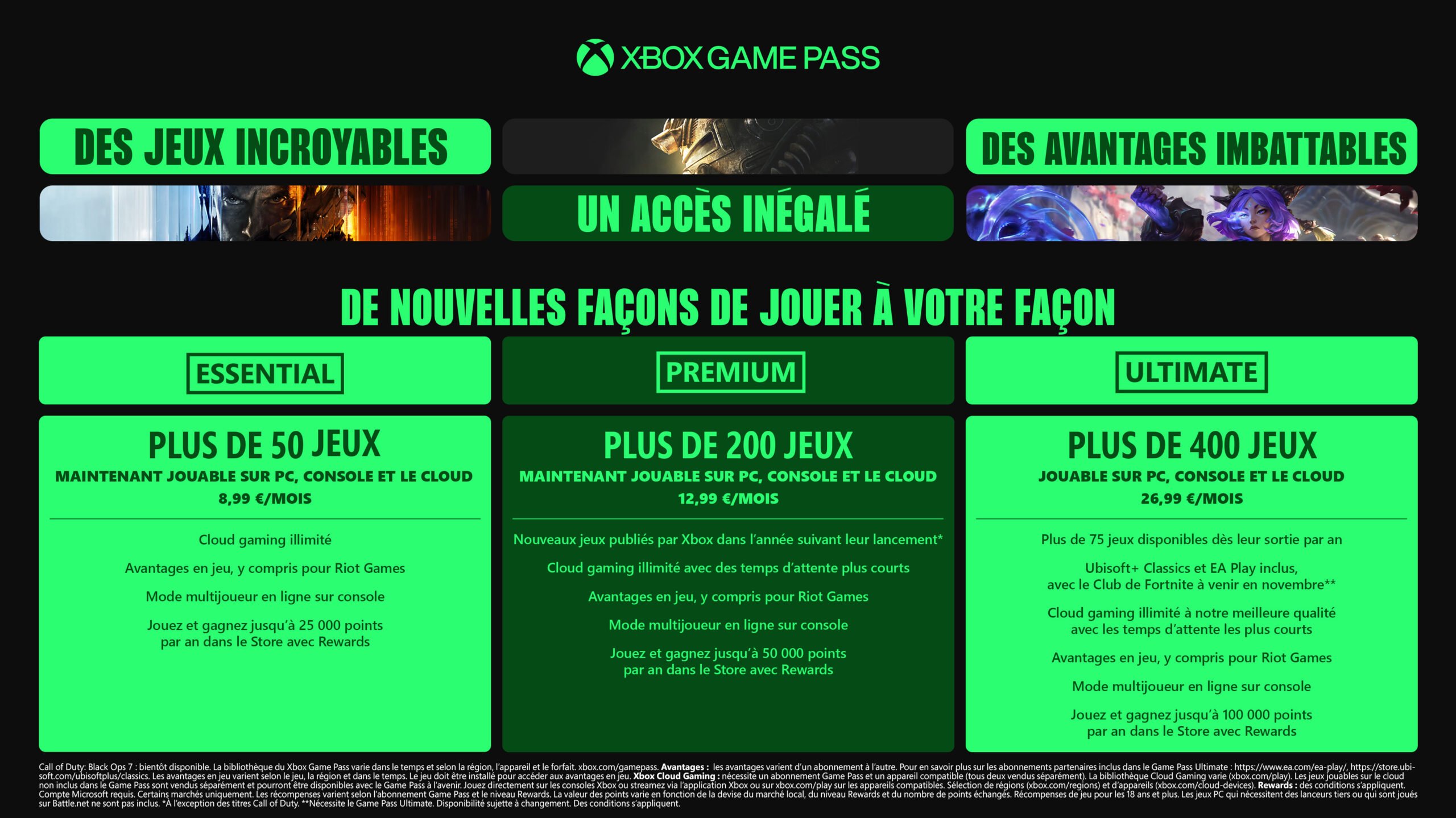 Les nouveaux abonnements Game Pass de Microsoft. ©Microsoft