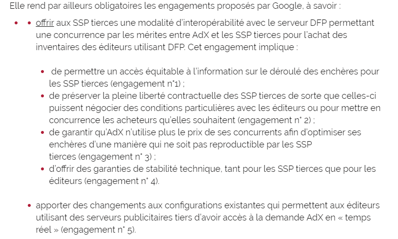 Google devra tenir ces 5 engagements pour les 3 années à venir. © Autorité de la concurrence