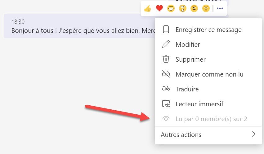 Microsoft Teams Confirmation de lecture