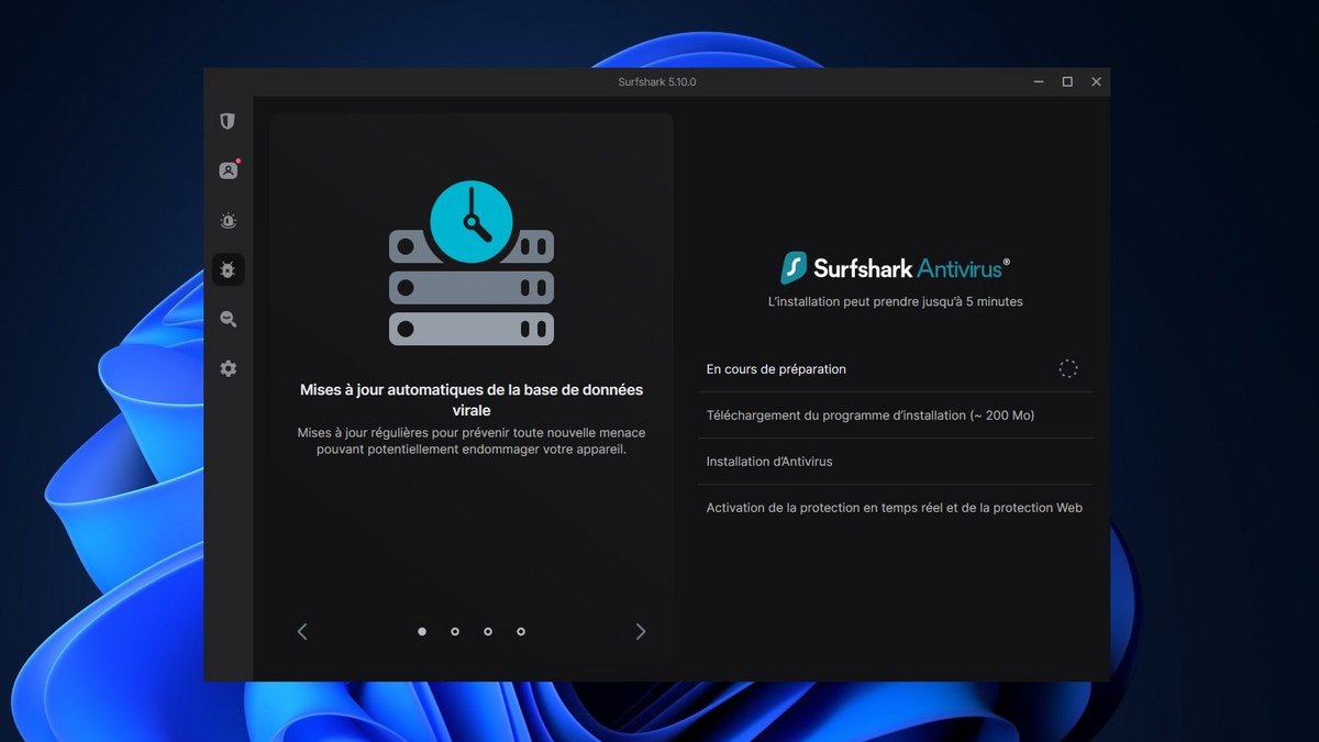 Surfshark Antivirus - Patientez le temps de l'extraction et de l'installation des donénes © Clubic