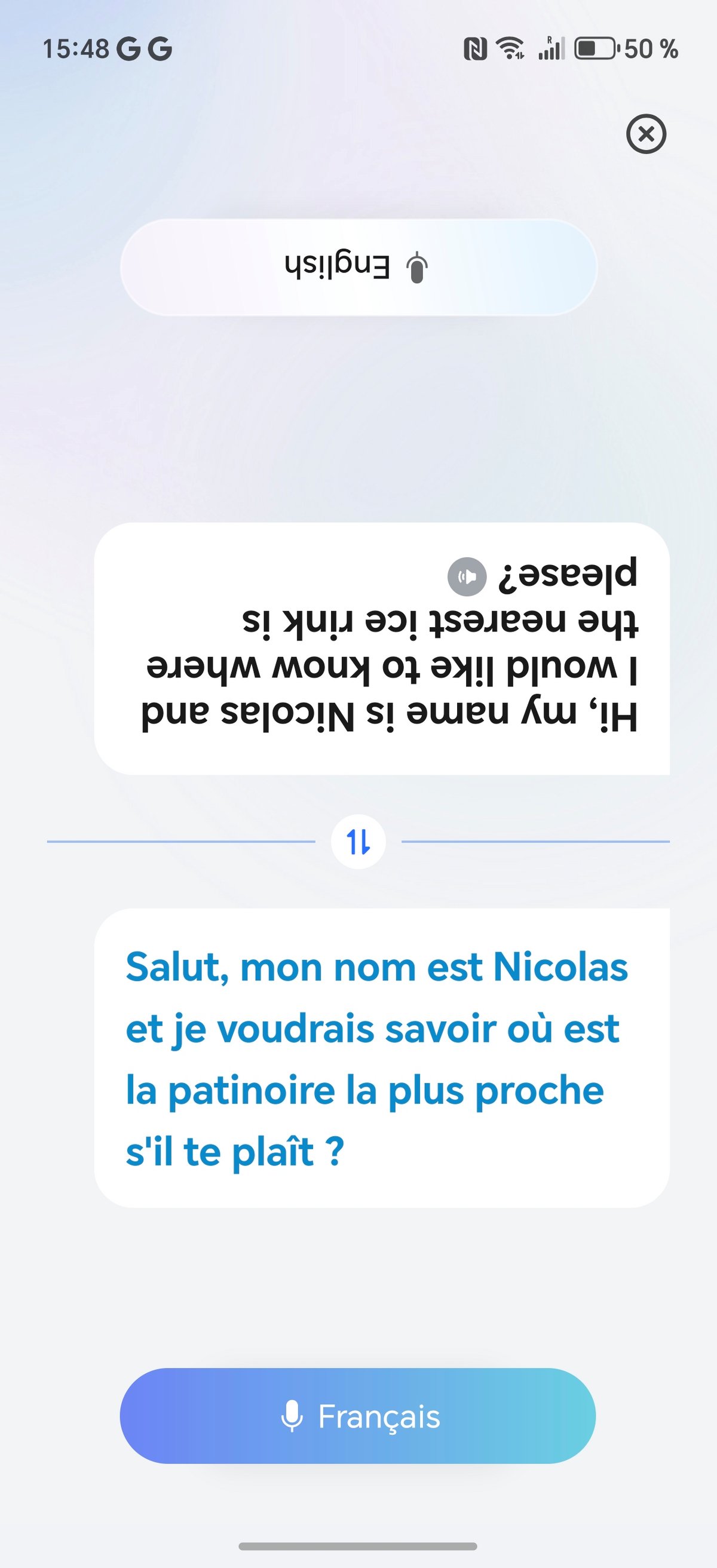 L'appli traduction IA en mode partagé. Chaque interlocuteur voit ce que l'autre raconte. ©Clubic