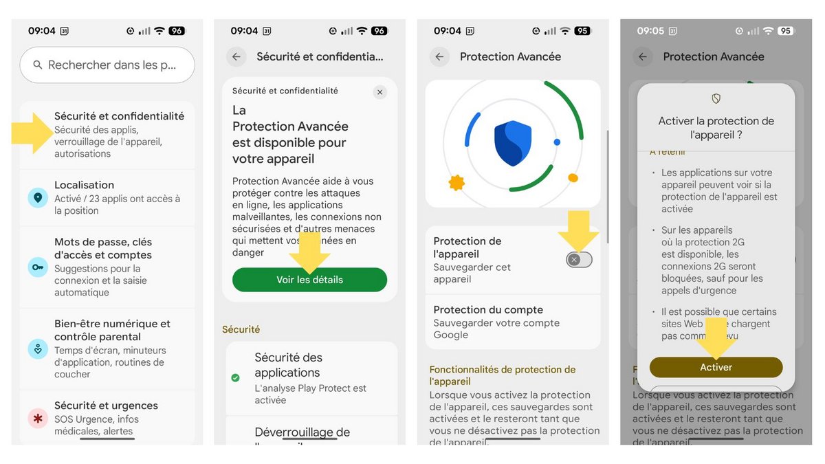 Activez le mode Protection Avancée sur Android 16. ©Google