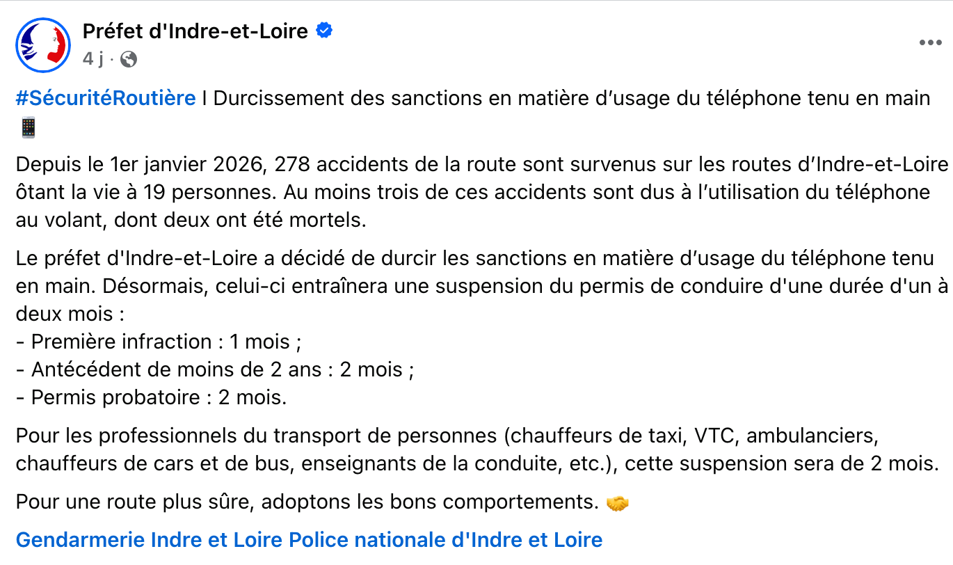 Les sanctions annoncées sont sévères. ©Prefet d'Indre et Loire / Facebook