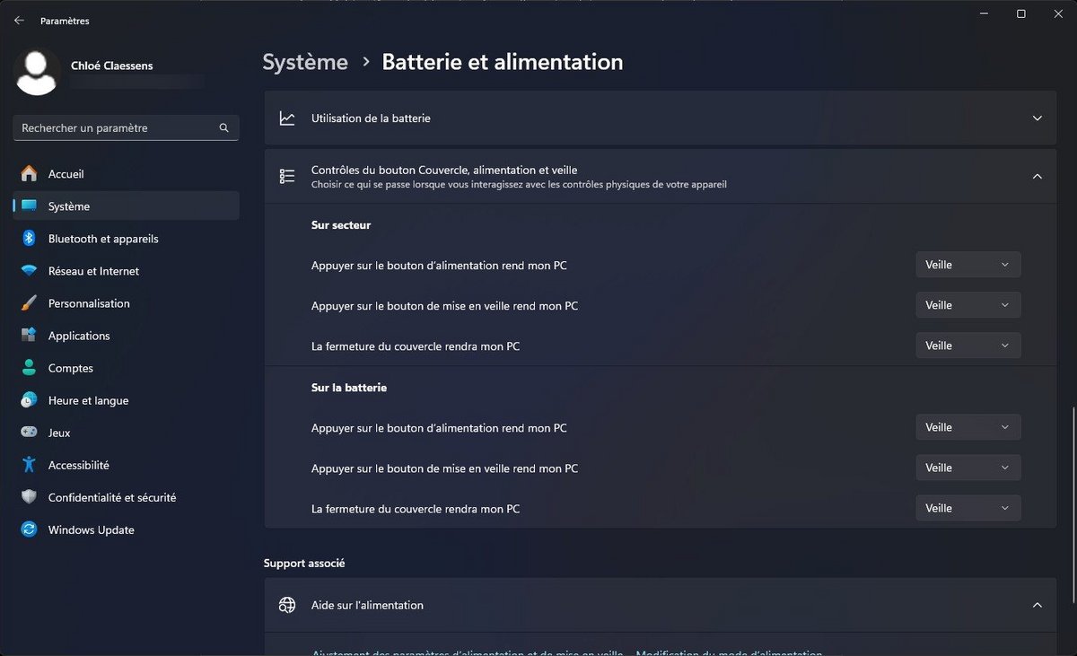 Windows 24H2 : les contrôle du couvercle et du bouton d'alimentation sont mieux organisés © Clubic