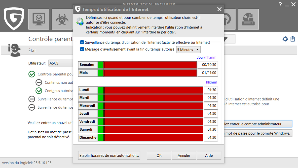 G DATA Contrôle parental - Gestion du temps d'écran 