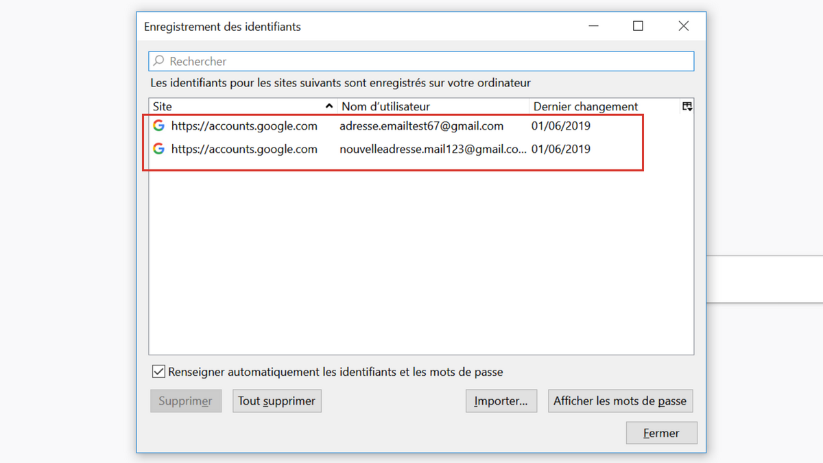 Firefox - Liste des identifiants enregistrés sur Firefox