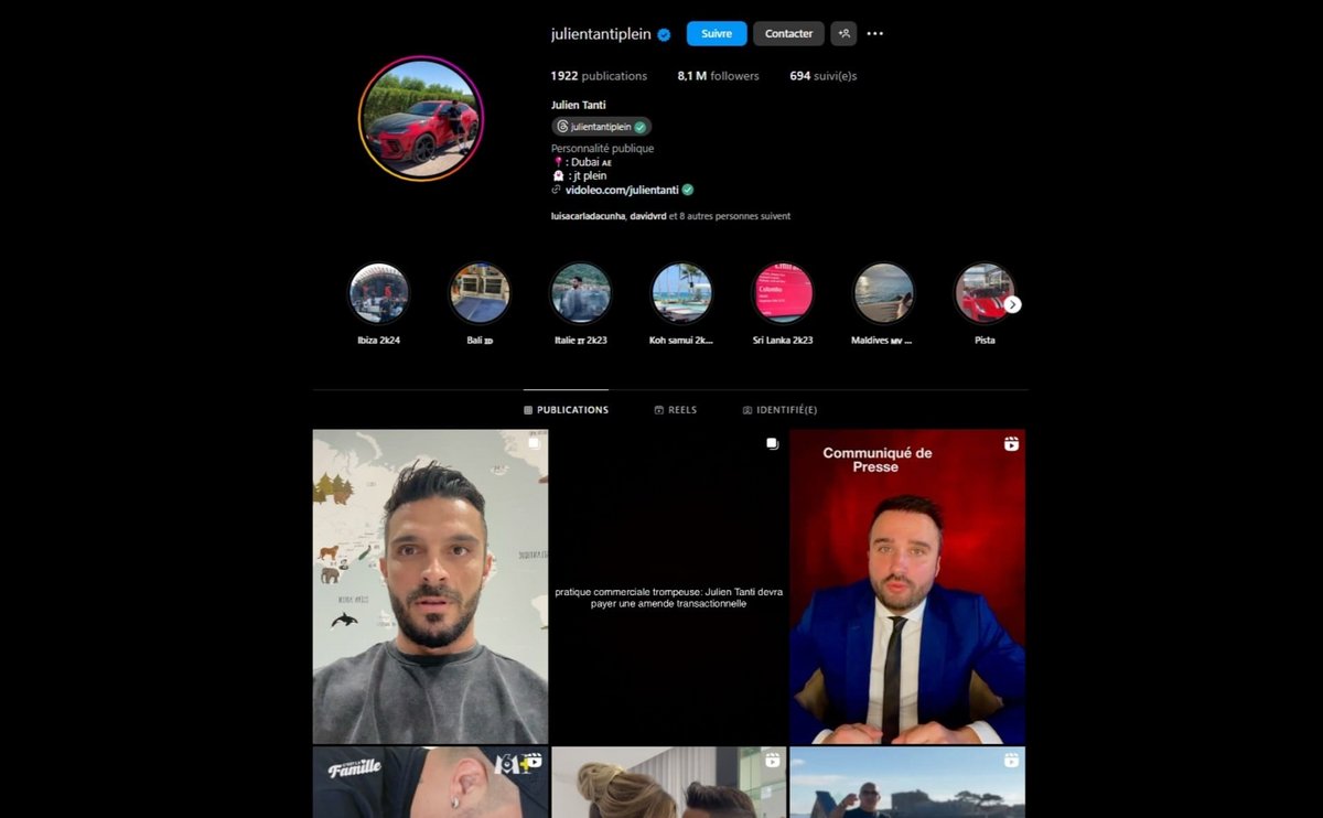 Julian Tanti est suivi par des millions de personnes sur les réseaux sociaux, ici Instagram © Capture d'écran Alexandre Boero / Clubic