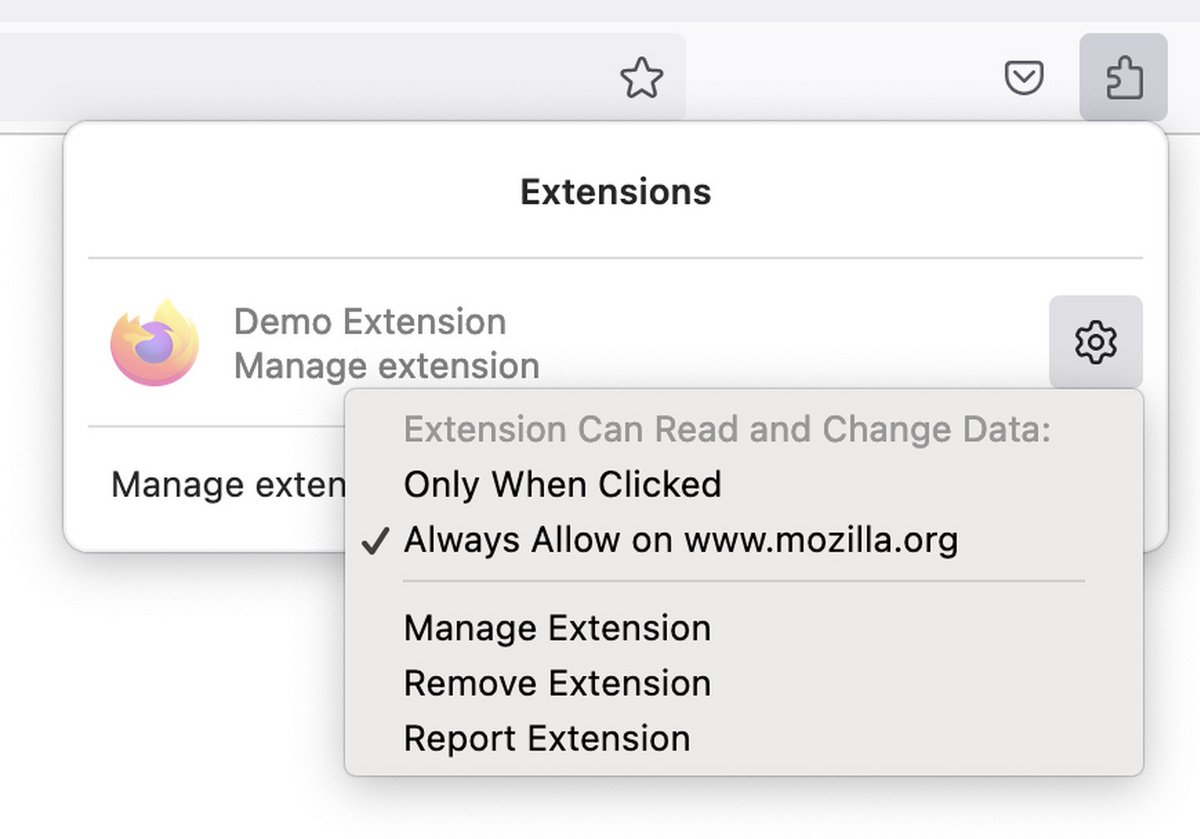 Mozilla Firefox 109 bouton extension