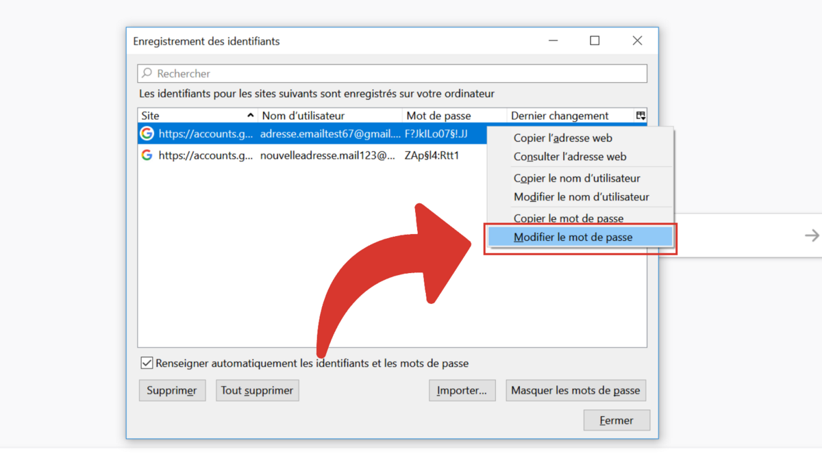 Firefox - Modifier un mot de passe