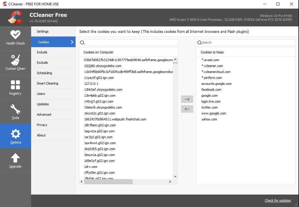 CCleaner cookies