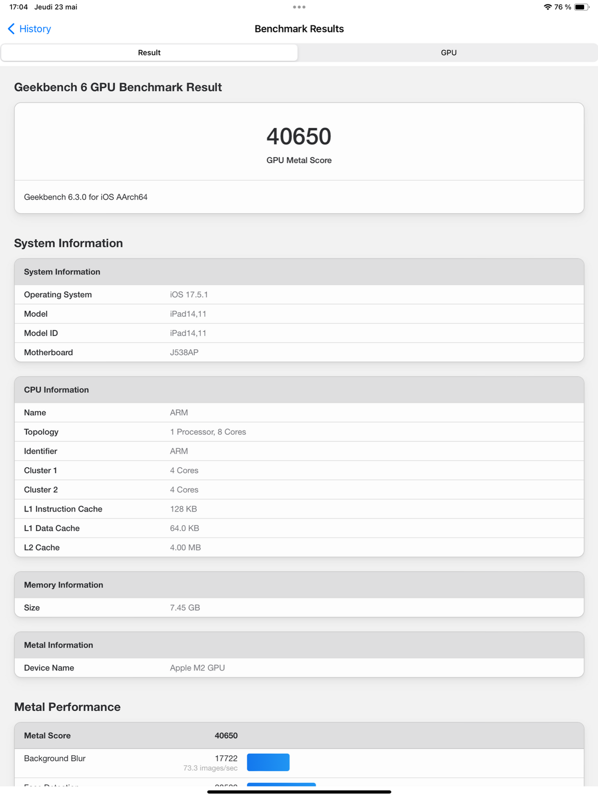 iPad Air 2024 Geekbench GPU