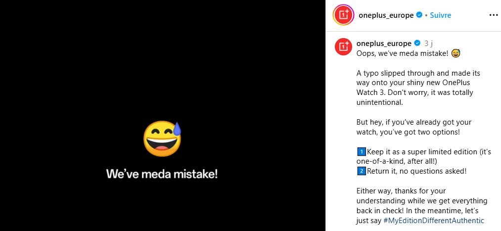 Sur les réseaux, OnePlus s'amuse de la situation, évoquant une "super limited edition" © OnePlus