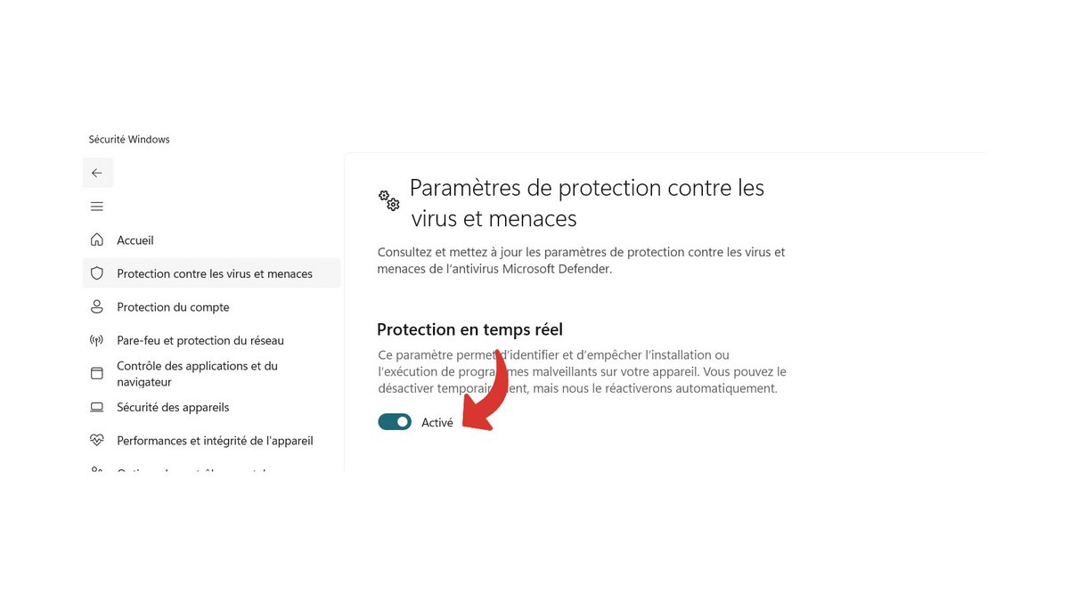 Activer la protection en temps réel de Microsoft Defender - Windows 11 © Pascale Duc pour Clubic