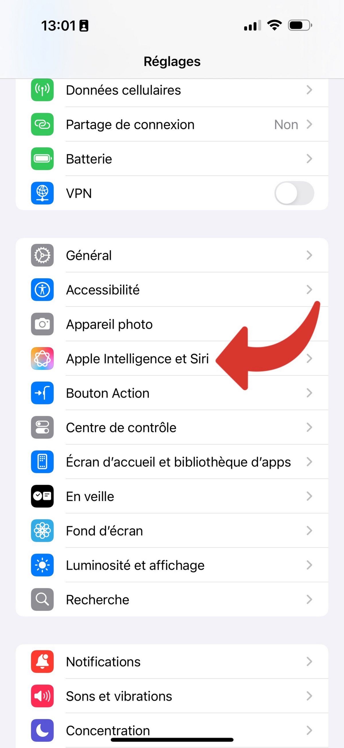 Installer Apple Intelligence réglage