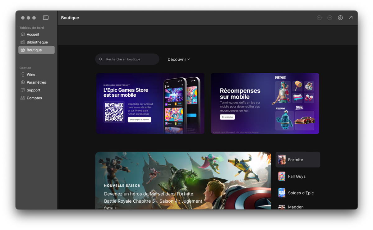 Accédez à l'Epic Games Store depuis l'application. 