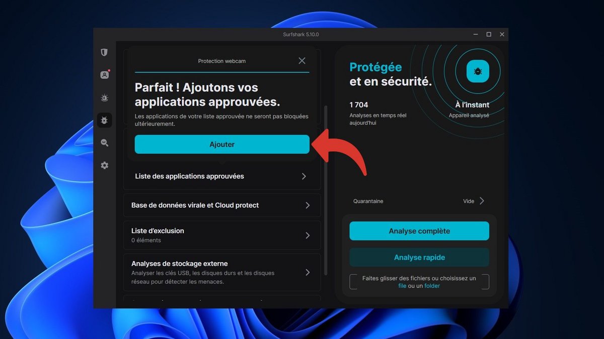 Surfshark Antivirus - Accédez au gestionnaire d'applications autorisées à utiliser la webcam © Clubic