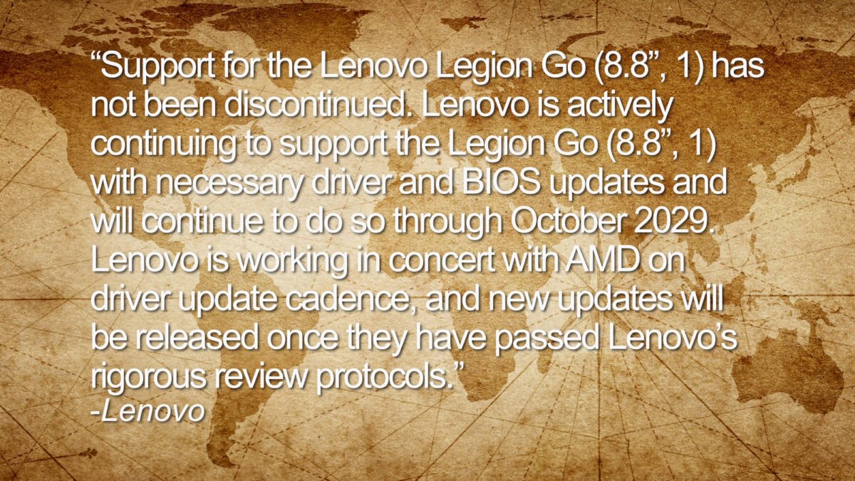 Lenovo US affirme que le suivi de la Legion Go va durer jusqu'en octobre 2029. ©Adam Patrick Murray/VideoCardz