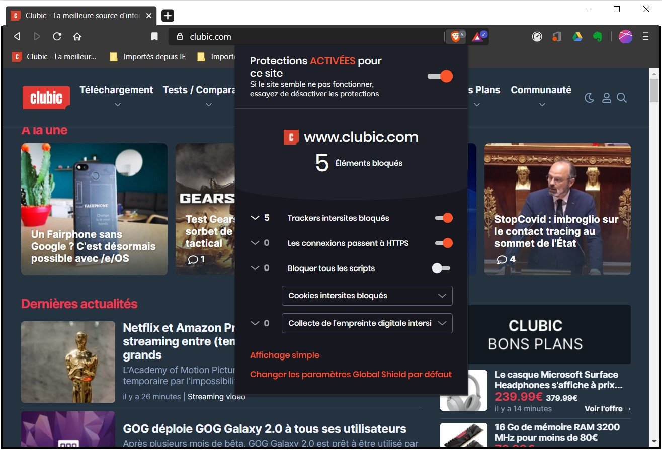 Les outils de Brave Shields améliorent la sécurité des données privées