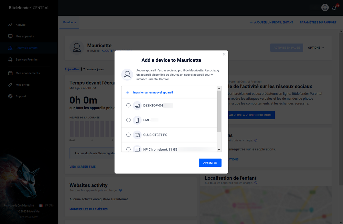Bitdefender - controle parental - appareils