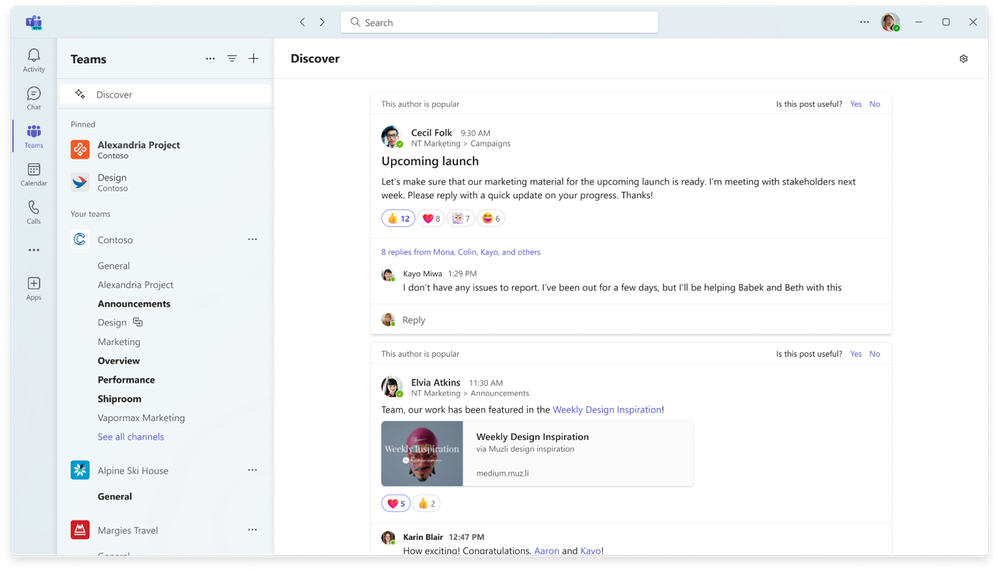 Le nouveau fil de découverte dans Microsoft Teams © Microsoft