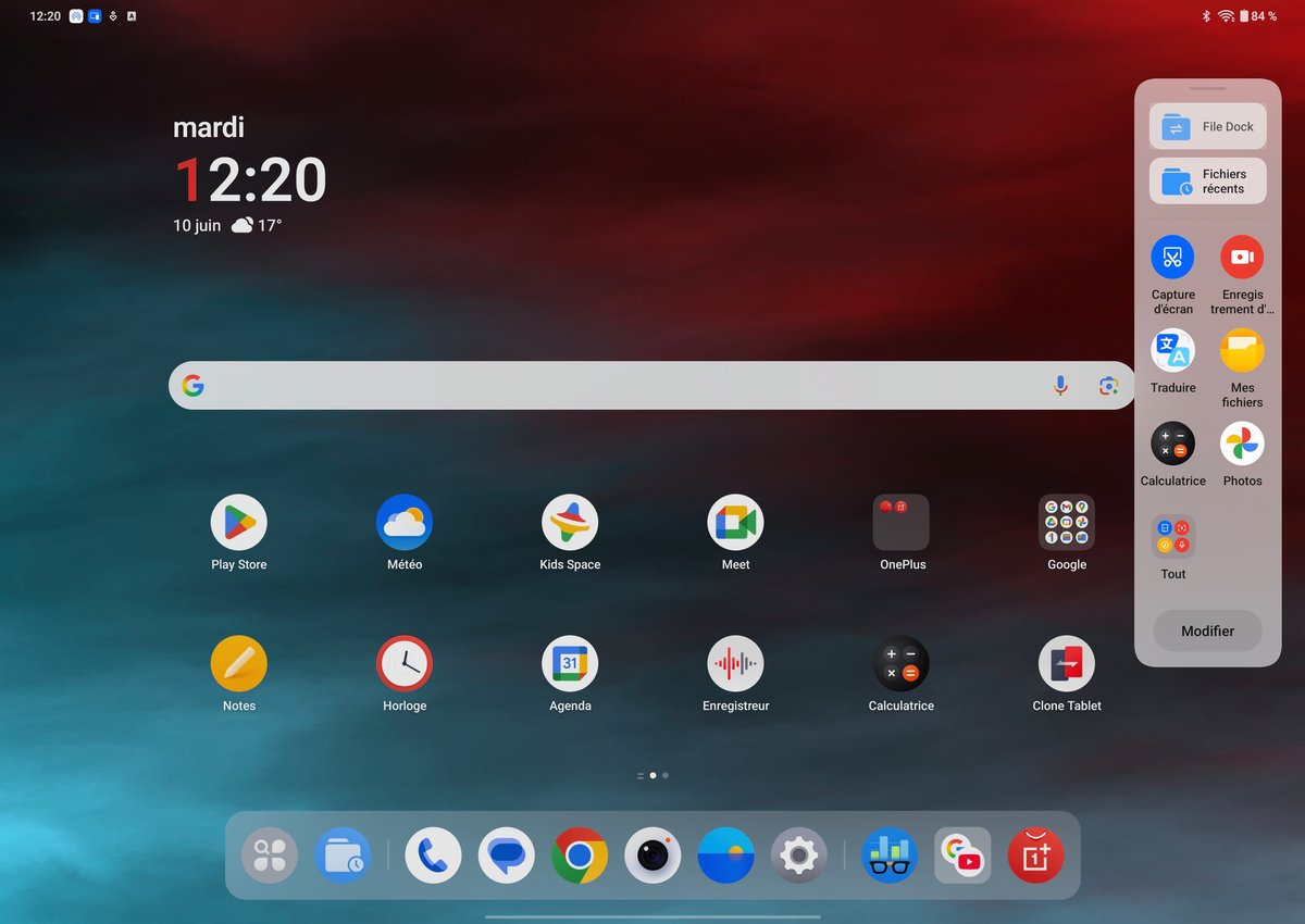 OnePlus Pad 3 Menu rapide