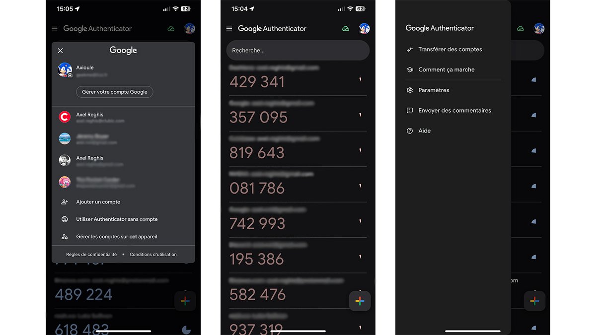 Google Authenticator écrans de l'application