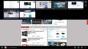 Internet Explorer 10 dans sa version Metro, à droite avec les onglets affichés