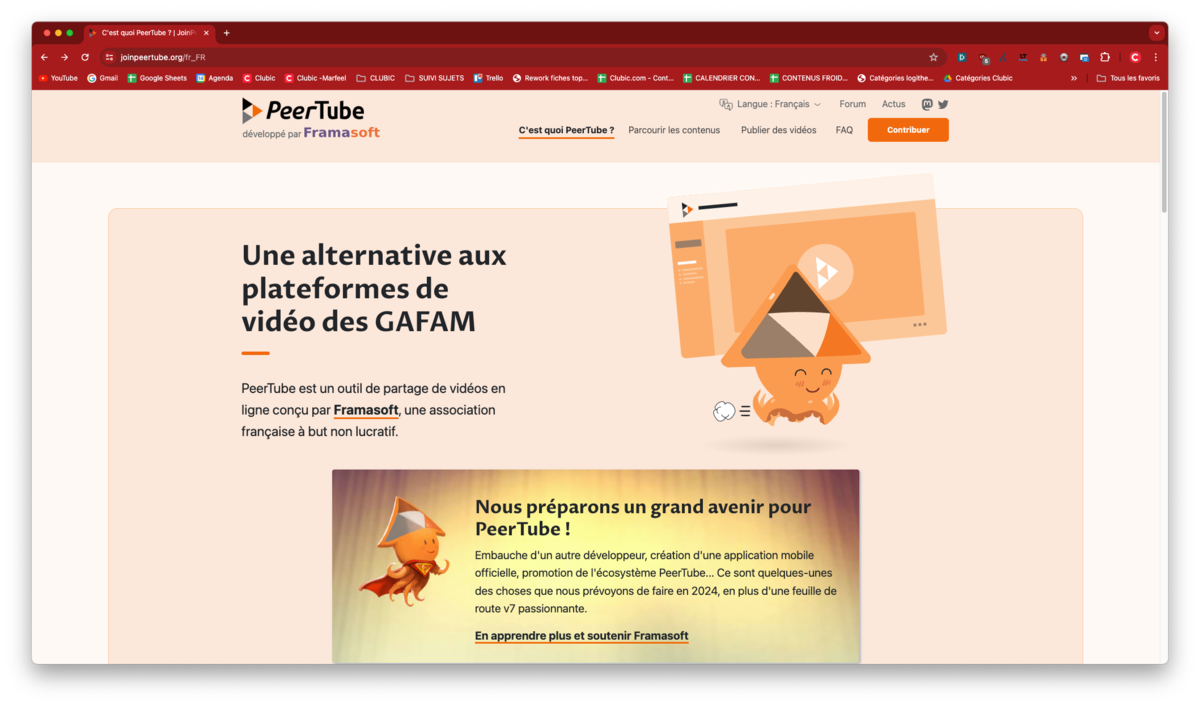 Page de présentation de PeerTube par son éditeur FramaSoft. © PeerTube 