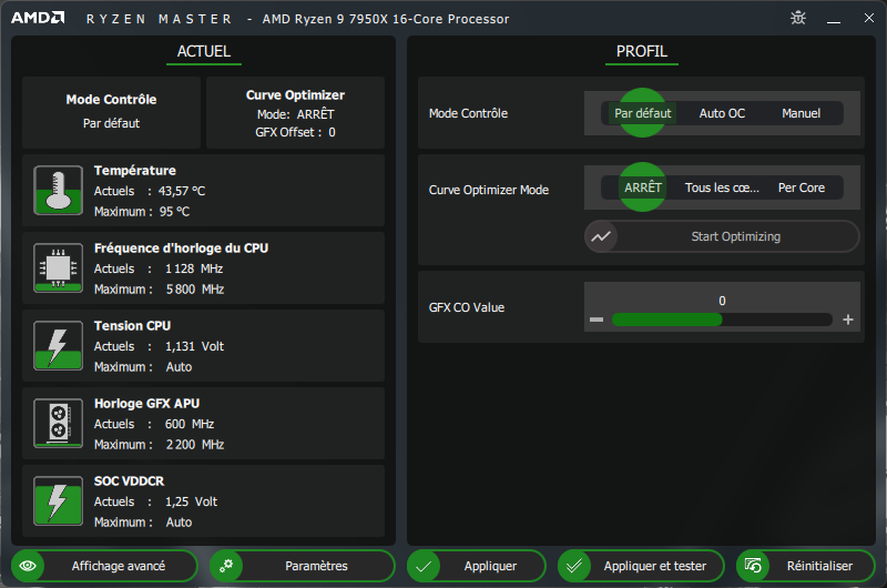 Ici en affichage « de base », Ryzen Master est la boîte à outils imaginée par AMD © Nerces