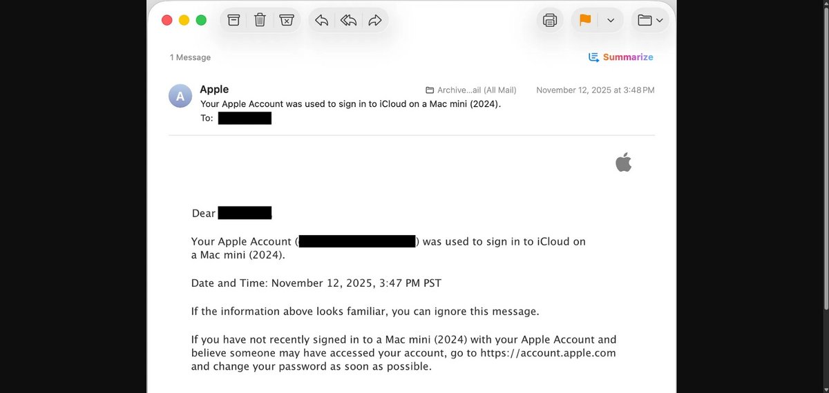 L'e-mail de connexion du compte à un autre appareil. © Eric Moret