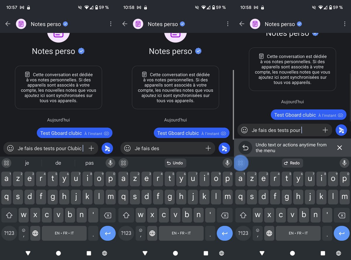 Avec "Undo / Redo" (Annuler / Rétablir", Gboard facilite la correction des erreurs de saisie © Clubic