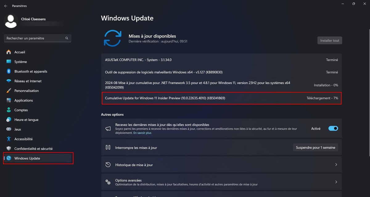 Téléchargez et installez la build 22635.4010 (KB5041869) de Windows 11