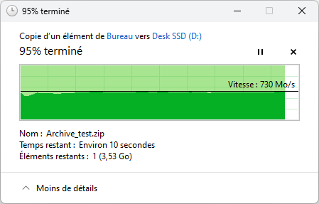 Débits en écriture avec l'Explorateur de Windows © Nerces pour Clubic