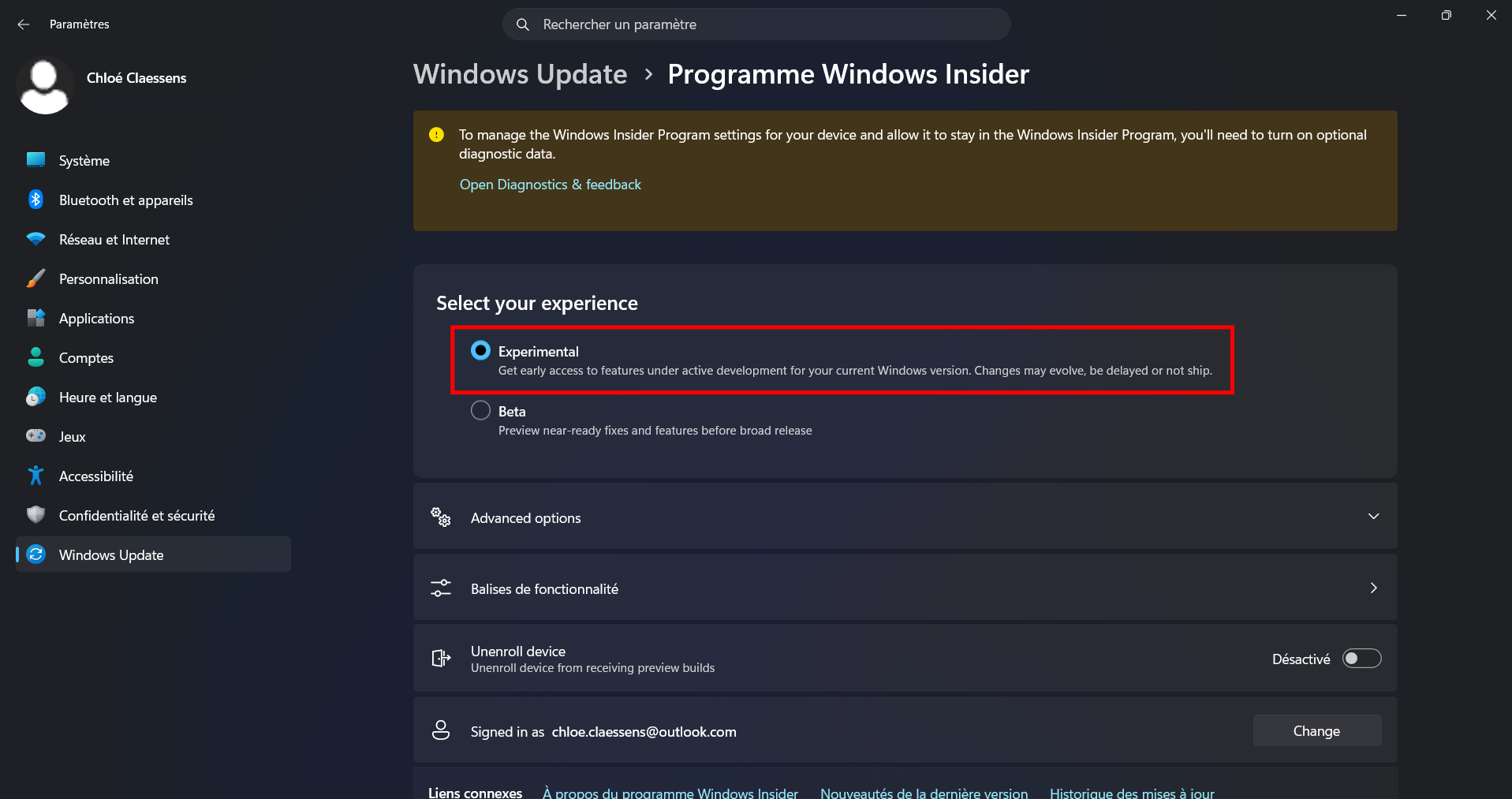 Inscrivez-vous au programme Windows Insider, canal Experimental, de préférence sur un PC secondaire ou une VM. © Clubic