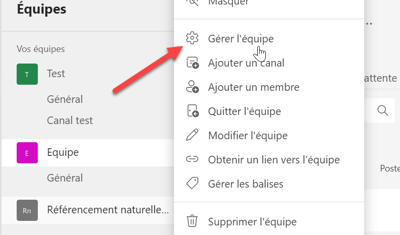 Microsoft Teams gestion équipe