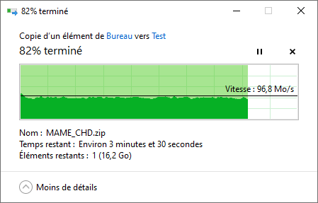 Performances mesurées en copie de fichiers sous Windows 10 en RAID 5 @ 1 GbE © Nerces