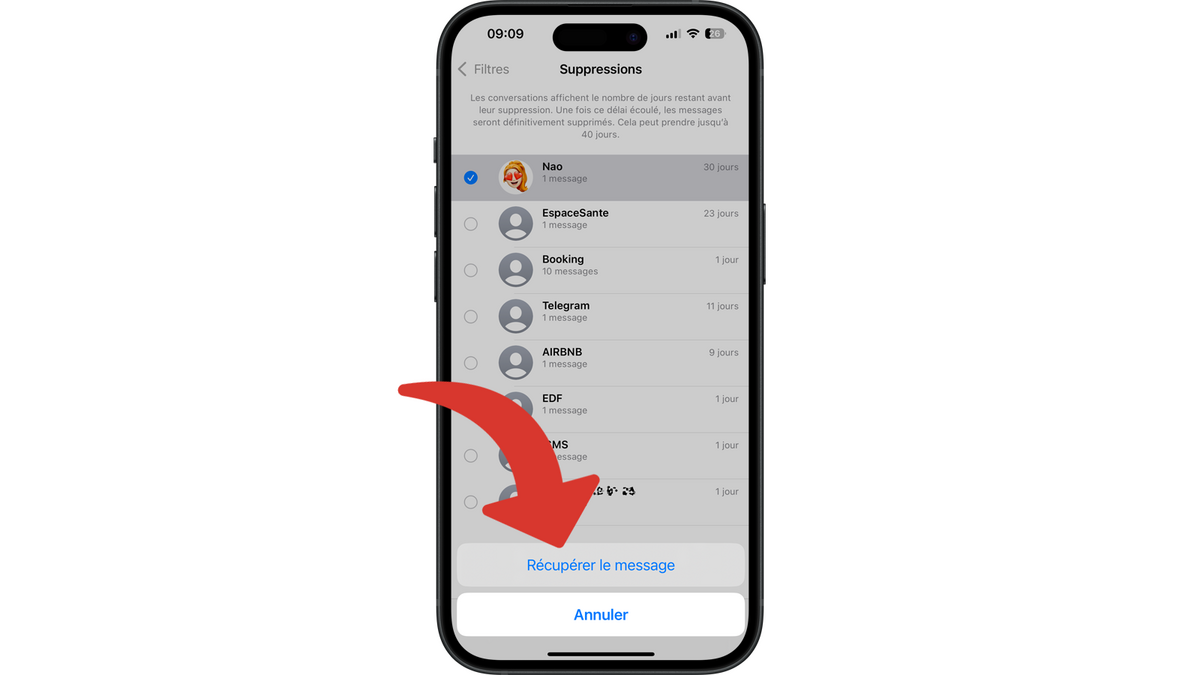 Confirmer la récupération des messages supprimés sélectionnés © Clubic