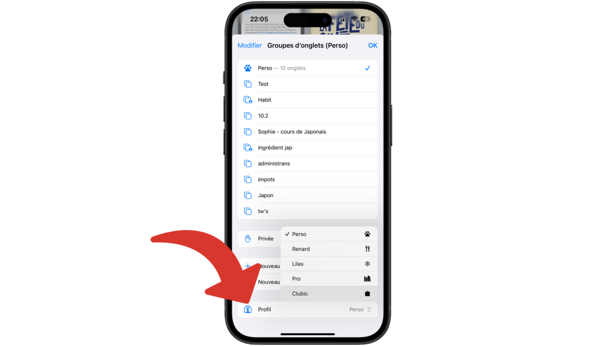 Basculer d'un profil Safari à un autre sur iPhone © Clubic