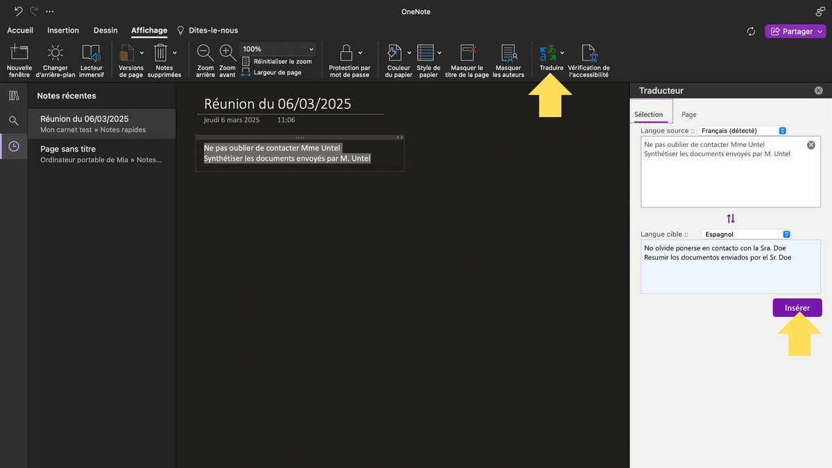 Traduisez vos notes © Microsoft