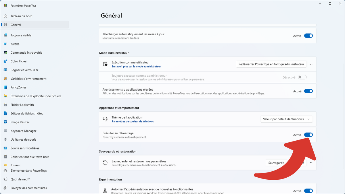 Exécuter au démarrage PowerToys © Clubic