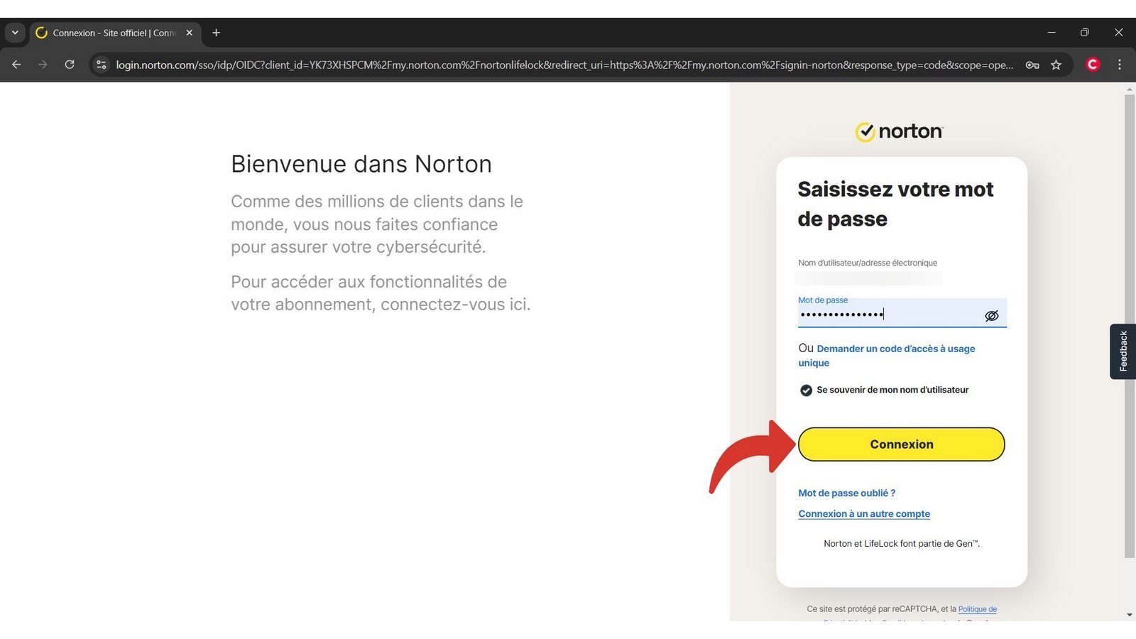 Connectez-vous à votre compte Norton 360 depuis votre navigateur © Clubic
