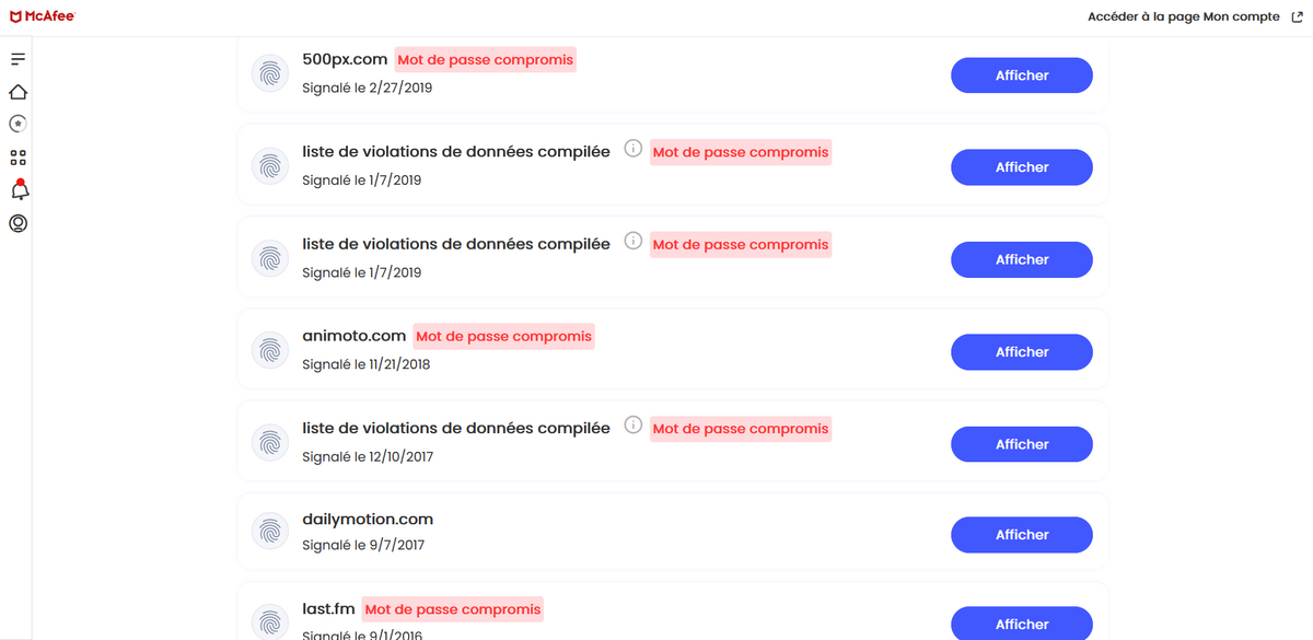 McAfee Identity Theft Protection - La liste des données compromises