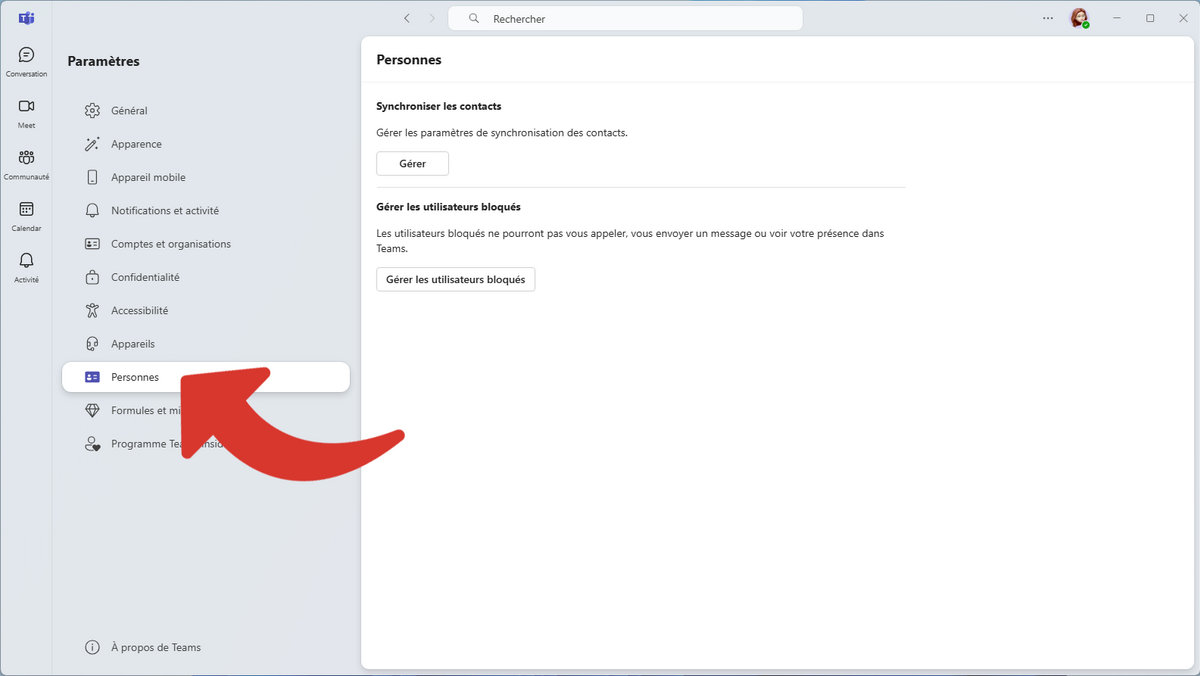 Aller dans les paramètres liés aux personnes © Clubic
