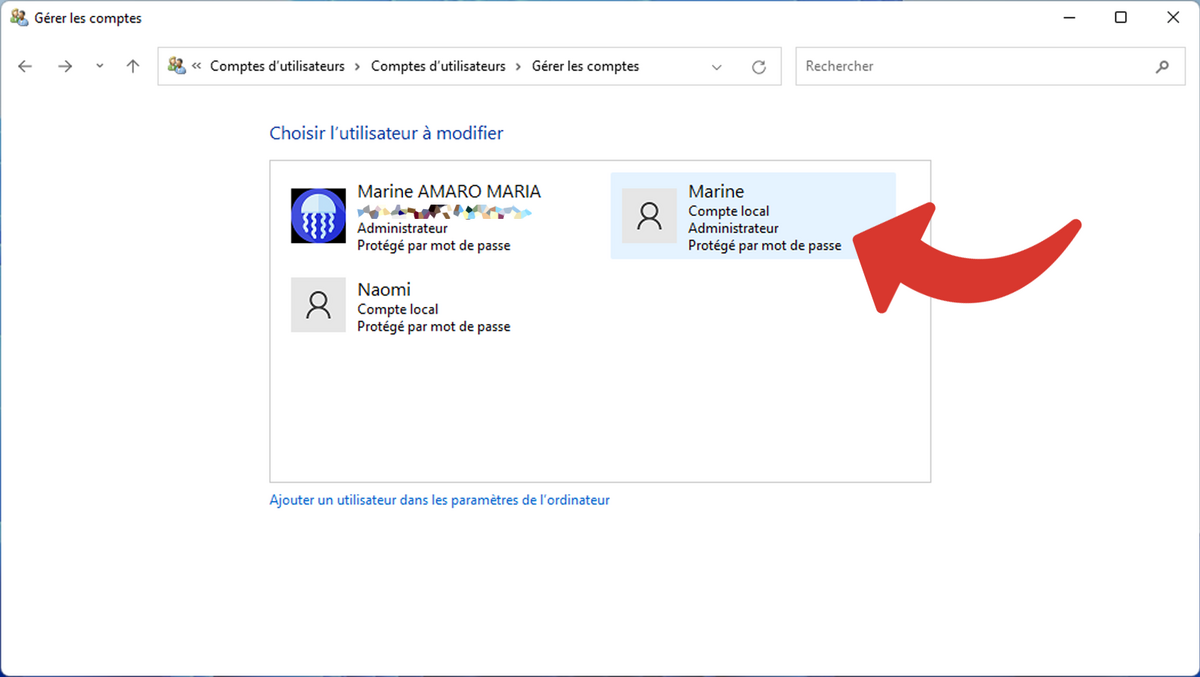 Sélection du compte utilisateur Windows © Clubic