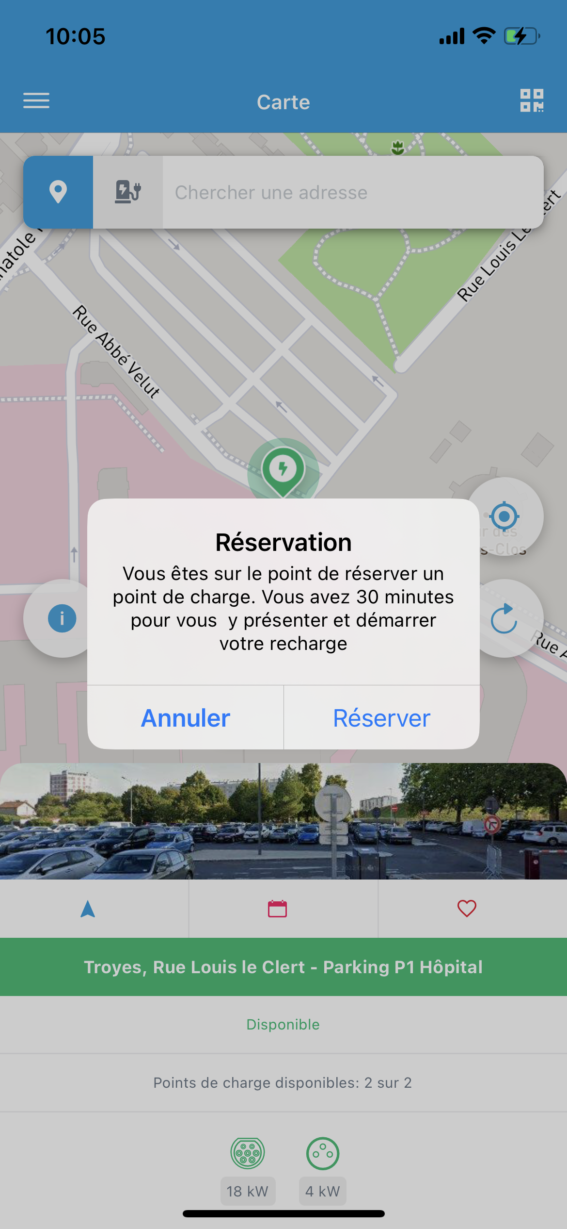 Réservation d'une place de recharge - Freshmile