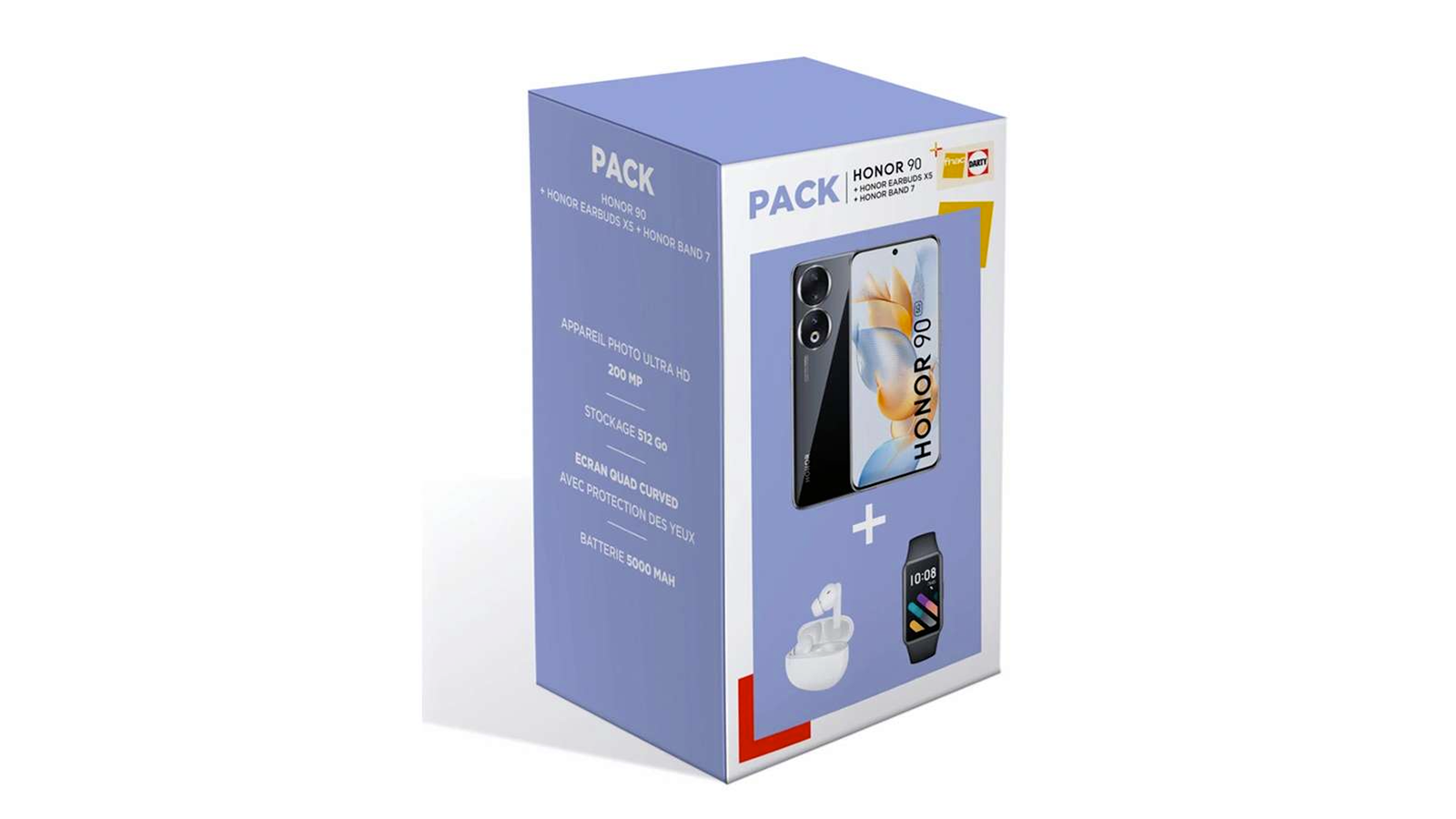 Le pack Honor 90 avec un smartphone, un bracelet connecté et des écouteurs sans-fil