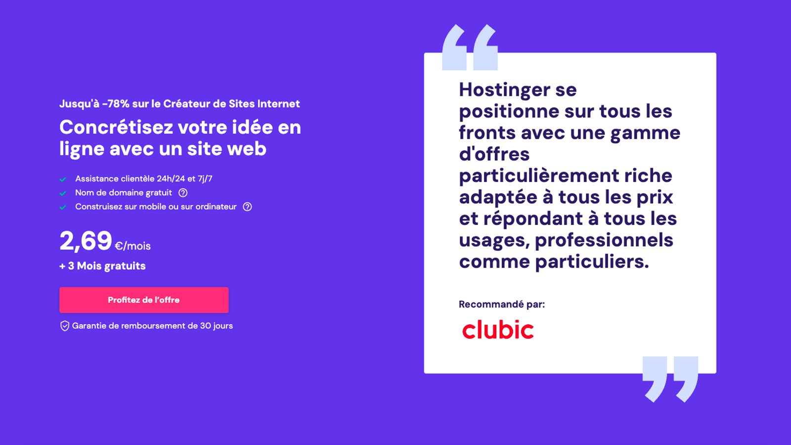 Les sites sous WordPress sont aussi pris en charge par Hostinger.