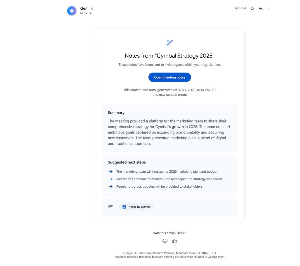 Des notes plus détaillées dans Google Meet. ©Google