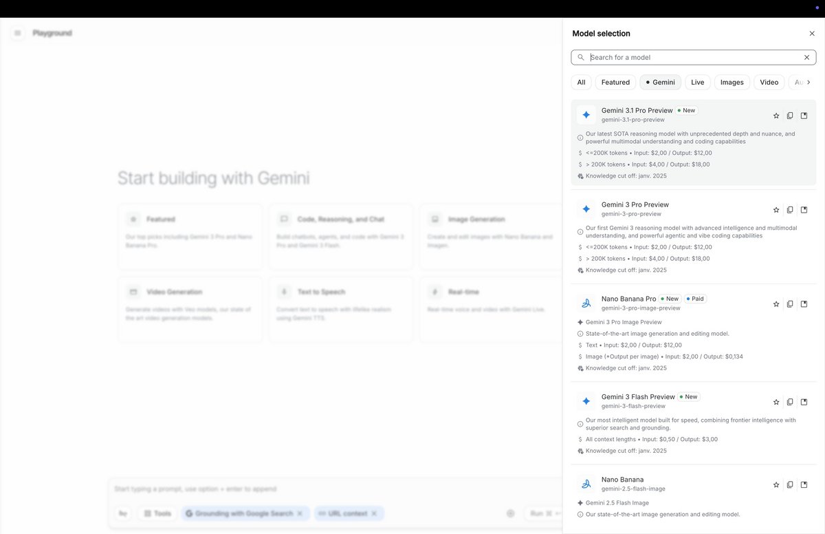Google AI Studio, sélection de modèle. © Naïm BADA
